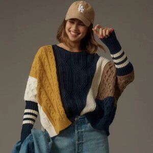 MAEVE Color Block Cable Sweater Poncho size sm